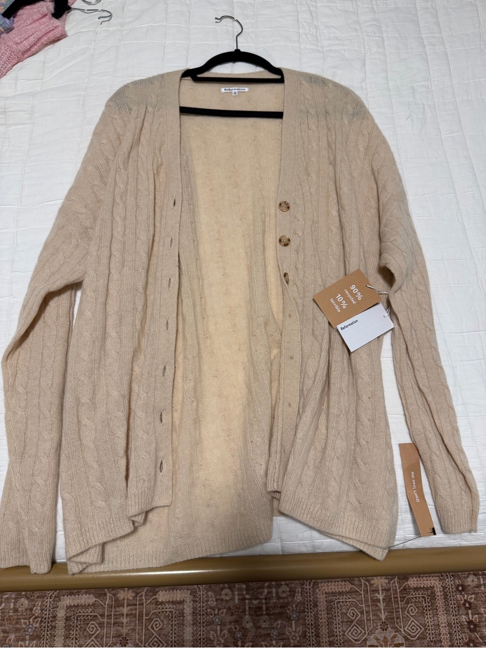 Reformation Giusta Oversized Cashmere Cardigan Sweater - Beige